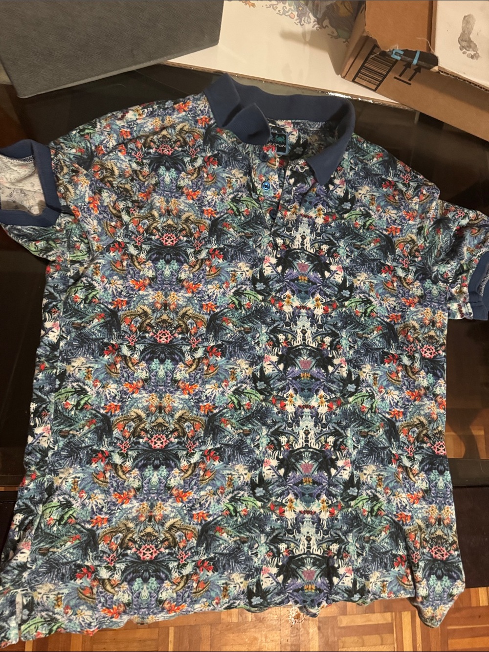 Men's Navy Multicolor Tropical-Print Polo